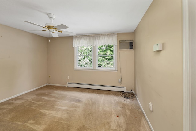 1 Pepperell Cir, Nashua, NH 03062 - unfurnished room featuring a baseboard radiator, a wall mounted air conditioner, carpet floors, and ceiling fan