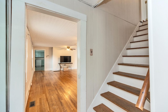 247 Prospect St, Manchester, NH 03104 - stairway with wood finished floors and a ceiling fan