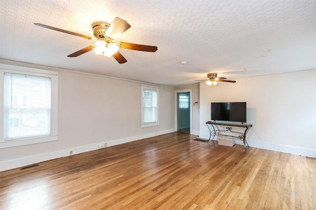 247 Prospect St, Manchester, NH 03104 - unfurnished living room featuring light wood-style flooring, plenty of natural light, a ceiling fan, and baseboards