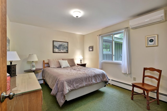 775 E Lake Rd, Ludlow, VT 05149 - bedroom with a wall unit AC, carpet, a baseboard radiator, and a baseboard heating unit