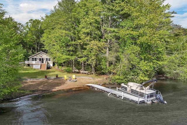 22 Shore Dr, Middleton, NH 03887 - dock area with a yard, a deck with water view, and a forest view