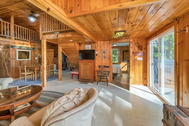 22 Shore Dr, Middleton, NH 03887 - living area featuring wood walls and wooden ceiling