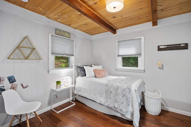 25 Hilltop Dr, Newbury, NH 03255 - bedroom with wooden ceiling with exposed beams, wood finished floors, and baseboards