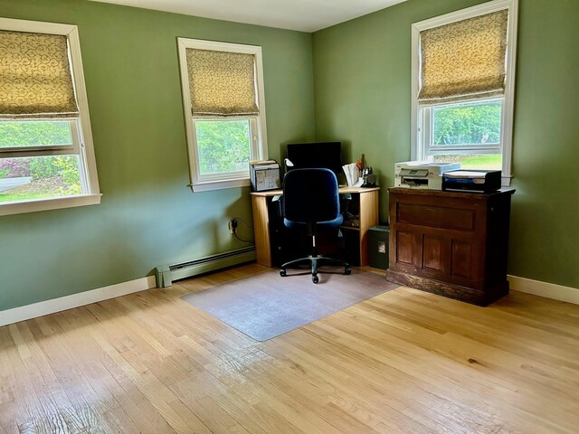 348 Ridge Rd, Northwood, NH 03261 - office space with a baseboard heating unit, wood finished floors, and baseboards