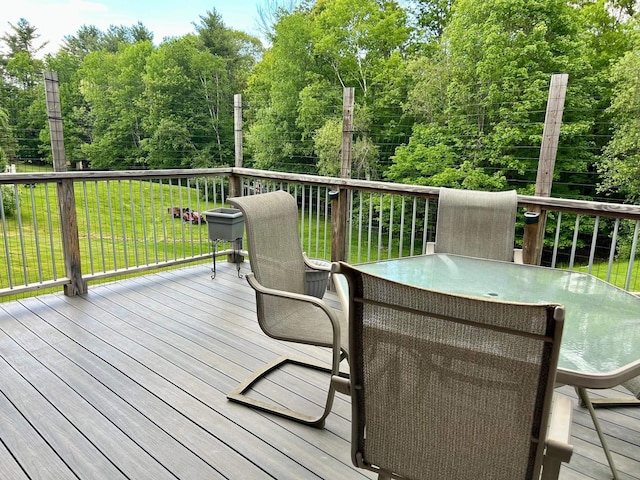 348 Ridge Rd, Northwood, NH 03261 - wooden terrace featuring outdoor dining space and a yard