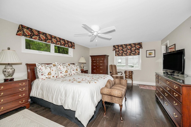 7 Lilac Ct Unit 335, Nashua, NH 03062 - bedroom with multiple windows, dark wood finished floors, baseboards, and ceiling fan