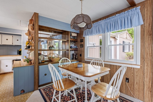 21 Pine Hill Dr, Barnstead, NH 03225 - dining area featuring wooden walls, plenty of natural light, and light carpet