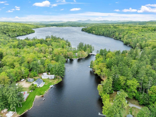 21 Pine Hill Dr, Barnstead, NH 03225 - aerial overview of property's location with a heavily wooded area and a water and mountain view