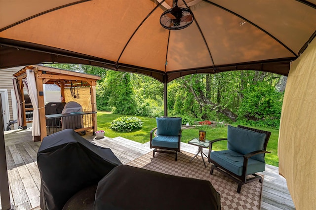 212 W Main St, Hillsborough, NH 03244 - wooden deck featuring a gazebo, a lawn, and a grill