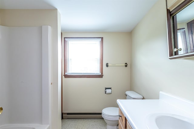 212 W Main St, Hillsborough, NH 03244 - full bathroom with a baseboard radiator, toilet, vanity, a shower, and a bath