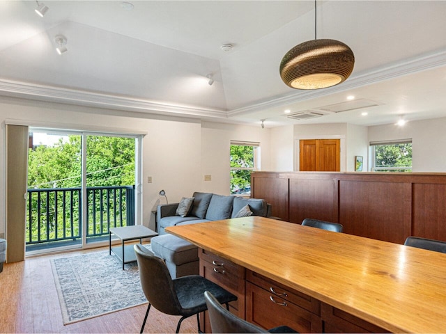 71 N Ave Unit 203, Burlington, VT 05401 - office area featuring healthy amount of natural light, wood finished floors, crown molding, and recessed lighting