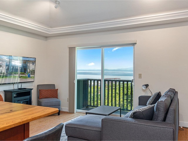 71 N Ave Unit 203, Burlington, VT 05401 - living area featuring wood finished floors, a water view, and baseboards