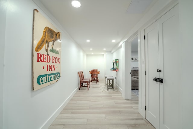 57 Main St, Woodstock, NH 03262 - hallway featuring recessed lighting, light wood-type flooring, and baseboards