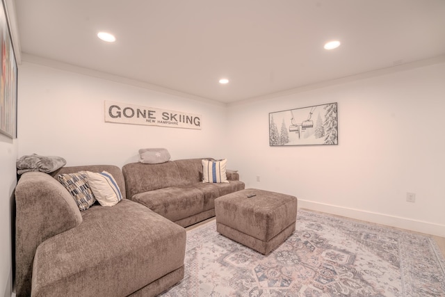 57 Main St, Woodstock, NH 03262 - living area with recessed lighting, ornamental molding, and baseboards