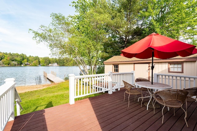 78 Windy Point Rd S, Wakefield, NH 03872 - deck with a water view, a lawn, outdoor dining area, and a dock