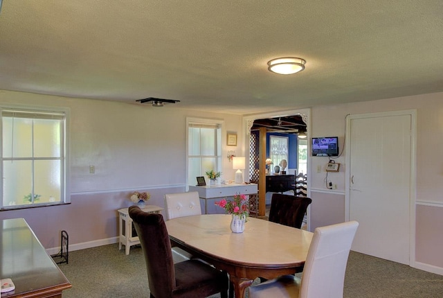398 N Rd, Milton, VT 05468 - dining room with a textured ceiling, carpet floors, and baseboards