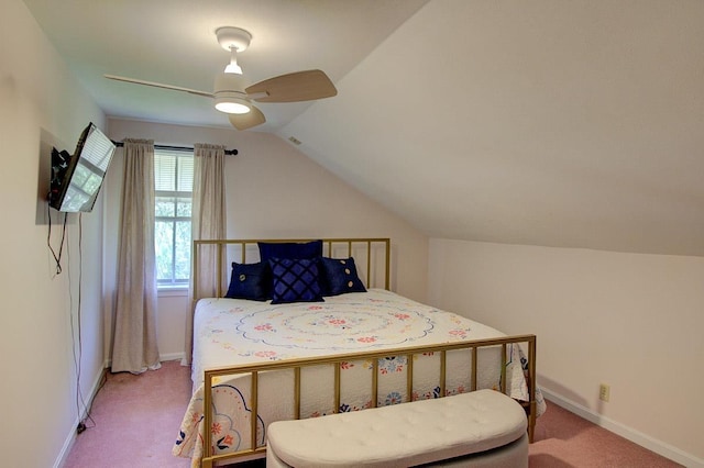 398 N Rd, Milton, VT 05468 - bedroom featuring carpet floors, vaulted ceiling, baseboards, and a ceiling fan