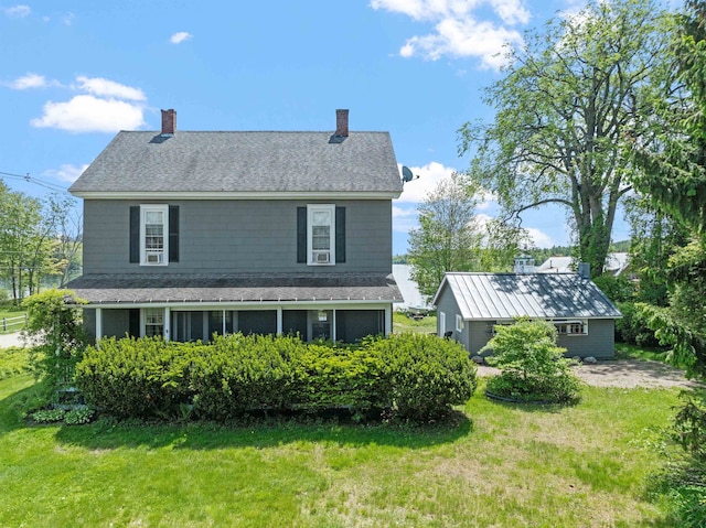 10 Wharf Rd, Center Harbor, NH 03226 - view of property exterior featuring a yard, roof with shingles, and a chimney