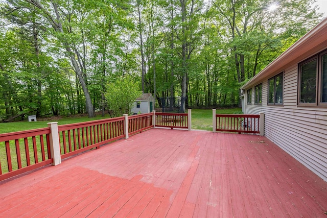 16 Berkeley St, Pelham, NH 03076 - wooden terrace featuring an outbuilding and a lawn