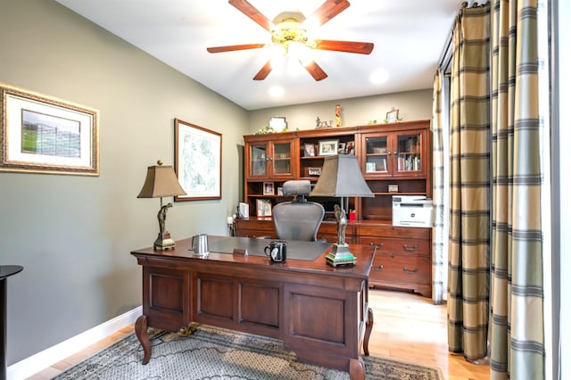 16 Gilboa Ln, Nashua, NH 03062 - office area featuring ceiling fan, light wood-type flooring, and baseboards