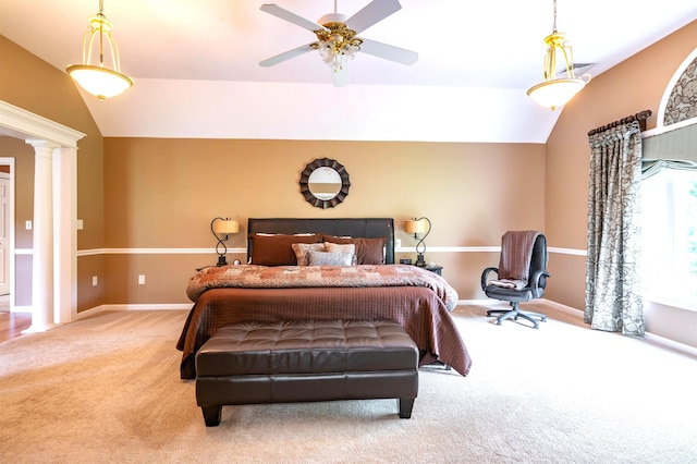 16 Gilboa Ln, Nashua, NH 03062 - bedroom with carpet flooring, vaulted ceiling, ornate columns, and baseboards