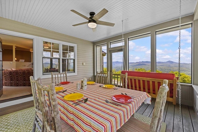 1097 Taber Ridge Rd, Stowe, VT 05672 - sunroom with a mountain view and a ceiling fan