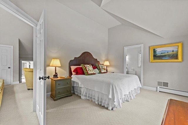 1097 Taber Ridge Rd, Stowe, VT 05672 - bedroom featuring vaulted ceiling, carpet flooring, a baseboard heating unit, and baseboards