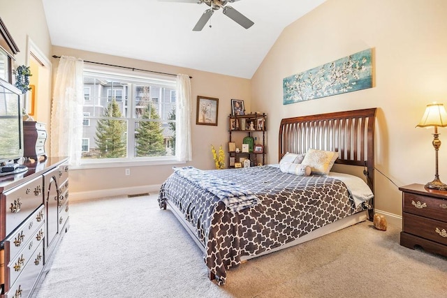 7 Elystan Cir, Nashua, NH 03064 - bedroom with vaulted ceiling, baseboards, light carpet, and a ceiling fan