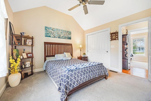 7 Elystan Cir, Nashua, NH 03064 - carpeted bedroom with vaulted ceiling, baseboards, a closet, and ceiling fan