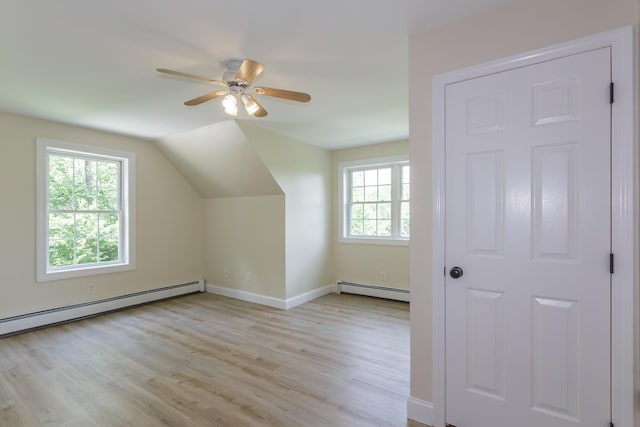 38 Howard Hill Rd, Jaffrey, NH 03452 - bonus room with baseboard heating, light wood-type flooring, ceiling fan, baseboards, and lofted ceiling