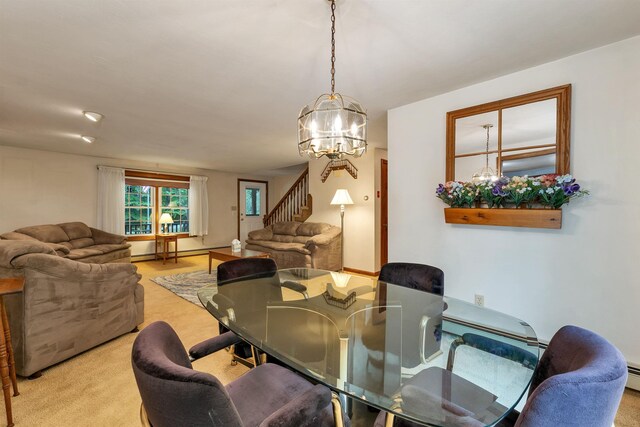 210 Province Rd, Belmont, NH 03220 - dining area with stairway, a chandelier, and light carpet
