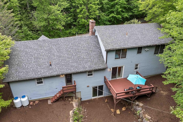210 Province Rd, Belmont, NH 03220 - rear view of property with a shingled roof, a deck, and a chimney