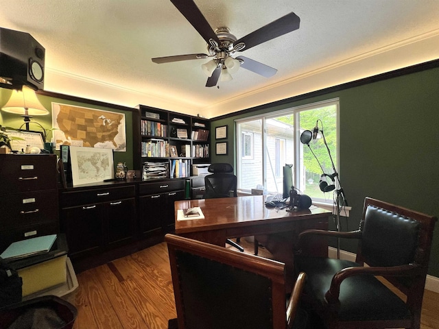 6 Nightingale Ln, Grantham, NH 03753 - office space featuring ceiling fan, dark wood-style floors, and ornamental molding