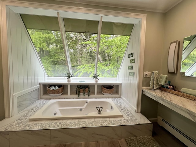 6 Nightingale Ln, Grantham, NH 03753 - full bath featuring a baseboard heating unit and a whirlpool tub