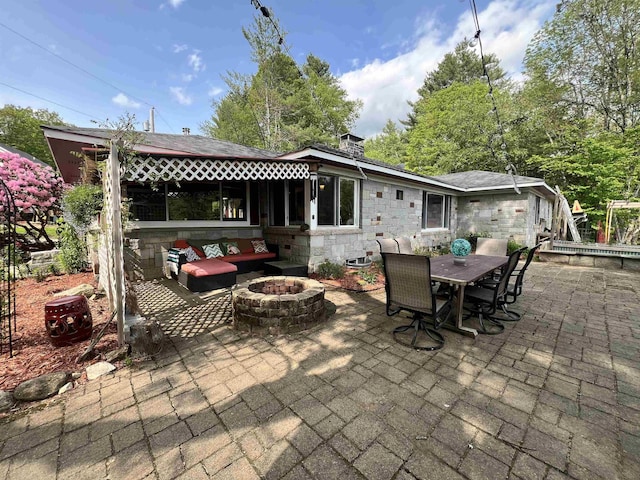 6 Nightingale Ln, Grantham, NH 03753 - view of patio / terrace with a fire pit and outdoor dining space