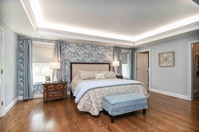 12 Haywick Dr, Stratham, NH 03870 - bedroom with baseboards, crown molding, wood finished floors, and wallpapered walls