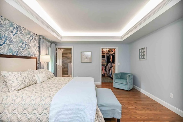 12 Haywick Dr, Stratham, NH 03870 - bedroom with a spacious closet, a raised ceiling, baseboards, a closet, and wood finished floors