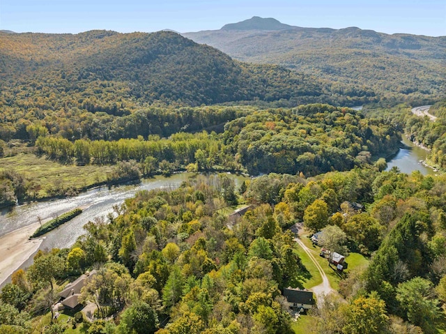 354 Jenny Davis Rd, Waterbury, VT 05676 - aerial overview of property's location featuring a water and mountain view and a forest