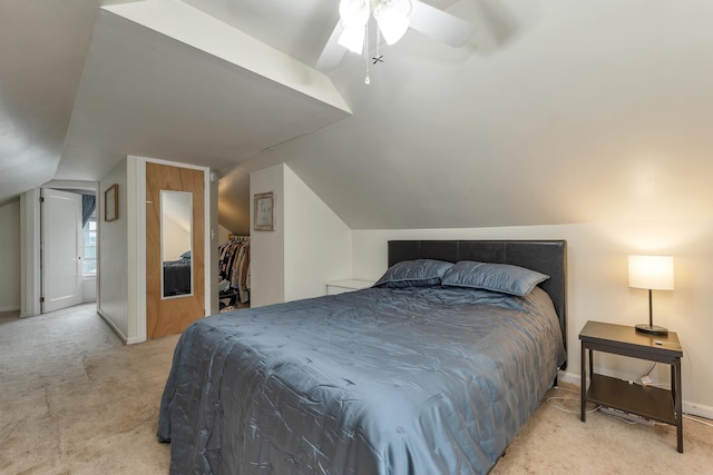 190 Anthony St, Manchester, NH 03103 - bedroom featuring carpet floors, vaulted ceiling, baseboards, and a ceiling fan
