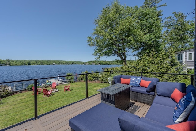 26 Association Dr, Northwood, NH 03261 - deck with outdoor lounge area, a water view, and a lawn