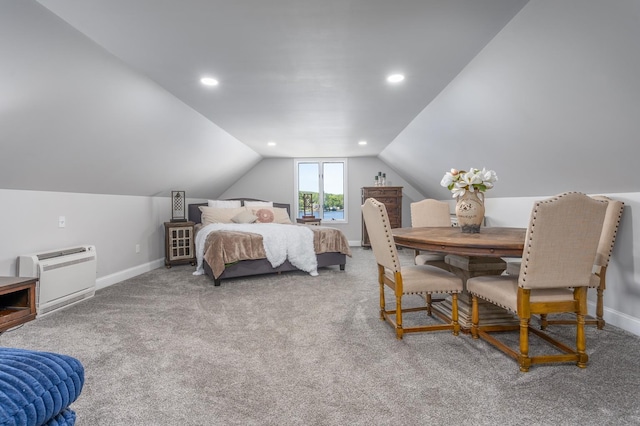 26 Association Dr, Northwood, NH 03261 - bedroom with baseboards, carpet floors, vaulted ceiling, and recessed lighting