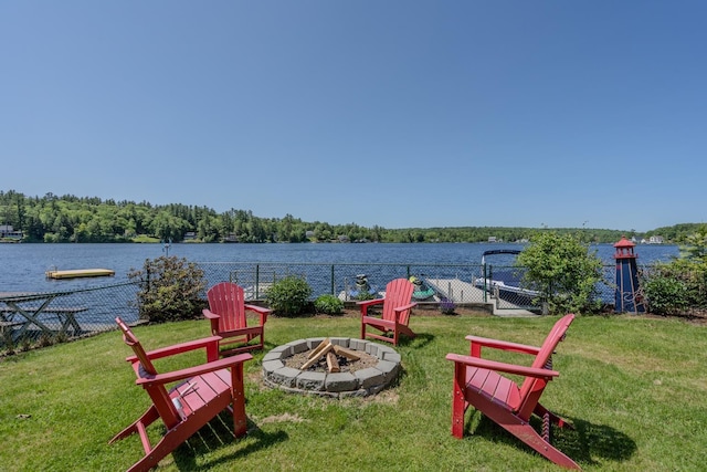 26 Association Dr, Northwood, NH 03261 - view of yard with an outdoor fire pit and a water view