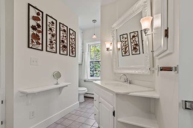 26 Balcony Seat Vw, Conway, NH 03860 - half bath with baseboard heating, vanity, toilet, tile patterned flooring, and baseboards