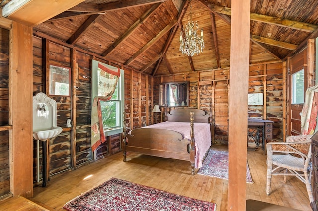 26 Balcony Seat Vw, Conway, NH 03860 - bedroom with wood ceiling with exposed beams, hardwood / wood-style floors, and high vaulted ceiling