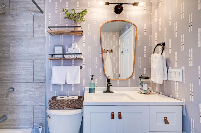 270 Beechnut Dr, Conway, NH 03860 - bathroom featuring toilet, vanity, and bathing tub / shower combination