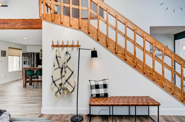 270 Beechnut Dr, Conway, NH 03860 - stairway with baseboards, wood finished floors, and recessed lighting