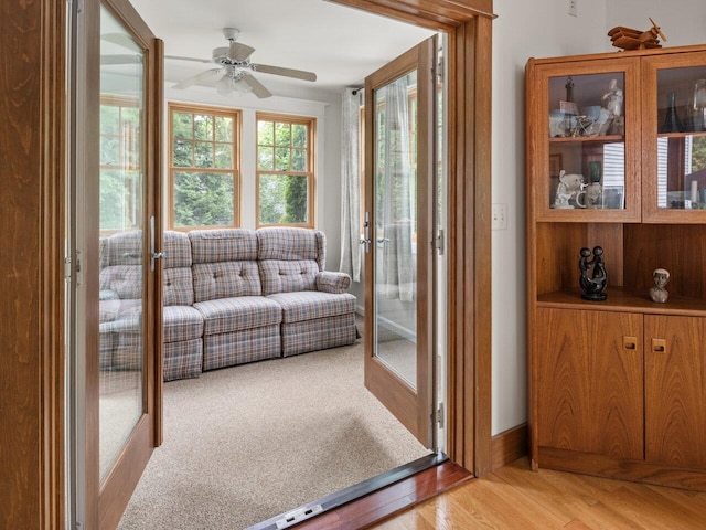 278 S Cove Rd, Burlington, VT 05401 - living area featuring a ceiling fan, french doors, and light wood-type flooring