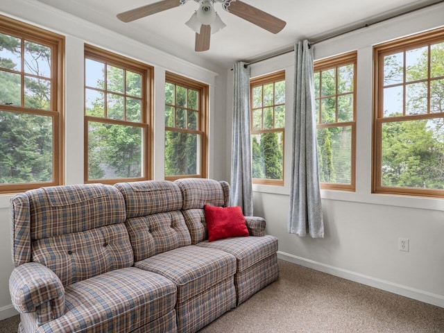 278 S Cove Rd, Burlington, VT 05401 - carpeted living area with baseboards and ceiling fan