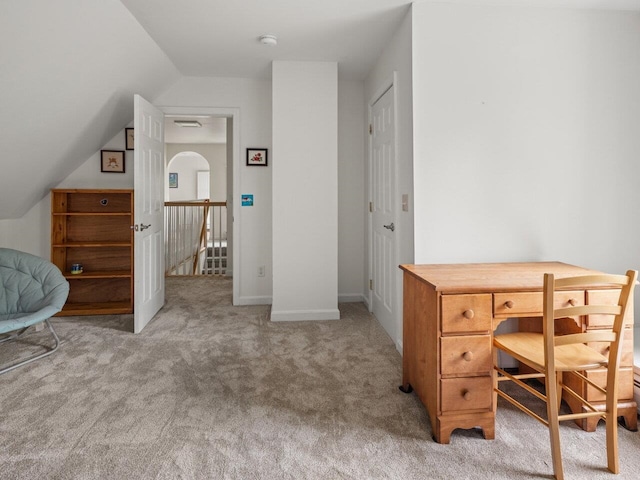 278 S Cove Rd, Burlington, VT 05401 - office area with lofted ceiling, light colored carpet, and baseboards