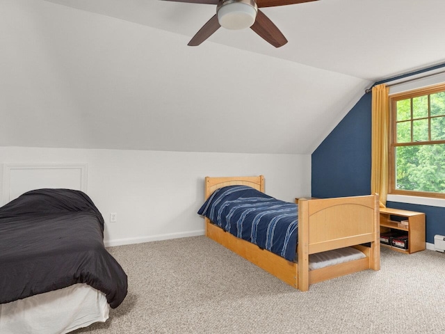 278 S Cove Rd, Burlington, VT 05401 - carpeted bedroom with vaulted ceiling, baseboards, and ceiling fan